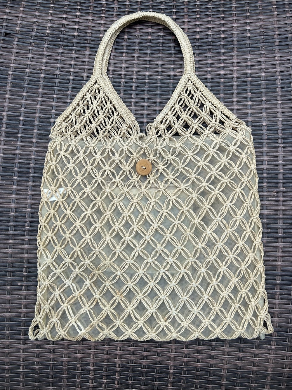 Crochet macrame  double handle market tote